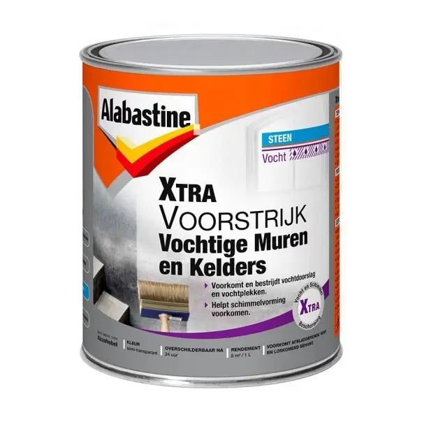 Muurverf & Latex - alabastine-Xtra-Voorstrijk-Vochtige-Muren-en-Kelders-1L-verfcompleet.nl