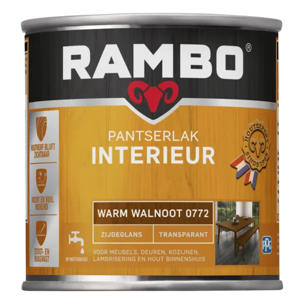 vegetarisch landen Hoe Rambo Interieur Lak Transparant Zijdeglans Warm Walnoot 0772 |  Verfcompleet.nl